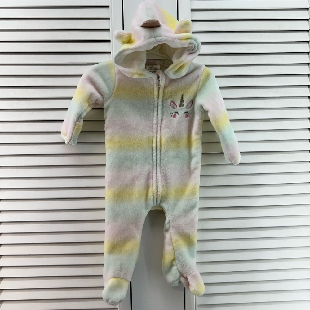 Unicorn 0-3 M Pastel Striped snowsuit One Piece fleece zip up